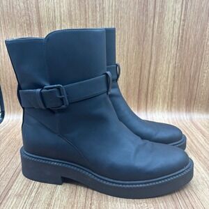 Vince Kaelyn Waterproof Ankle Moto Boots Women's Black Size 9 M Buckle Lug Sole